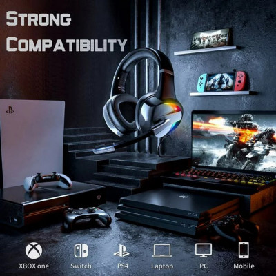 RGB سماعة الألعاب مع إلغاء الضوضاء ، ميكروفون ، الصوت المحيطي ، LED سماعات ل PS5 ، PS4 ، Xbox One ، الكمبيوتر ، الكمبيوتر المحمول ، ماك ، الكمبيوتر ، الكمبيوتر