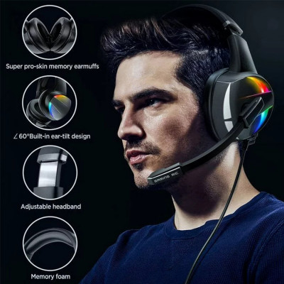 RGB سماعة الألعاب مع إلغاء الضوضاء ، ميكروفون ، الصوت المحيطي ، LED سماعات ل PS5 ، PS4 ، Xbox One ، الكمبيوتر ، الكمبيوتر المحمول ، ماك ، الكمبيوتر ، الكمبيوتر