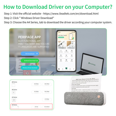 Peripage A40 طابعة ورقية محمولة صغيرة A4 طابعة حرا...