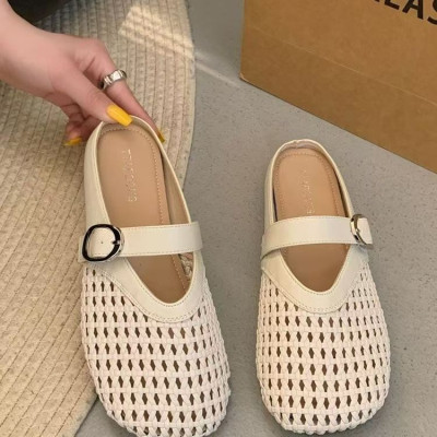 صندل نسائي صيف 2025 مفرغ منسوج قابل للتنفس، صندل ا...