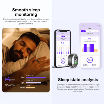 حلقة ذكية بقشرة من التيتانيوم الصلب ، مراقبة صحية ، أوضاع رياضية متعددة مقاومة للماء ، درجة عسكرية ، IP68 ، 3ATM