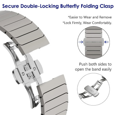 حزام ستانلس ستيل بلون التيتانيوم لساعة أبل – مظهر...