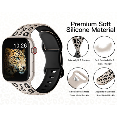 حزام فهد لساعة أبل ، كوريا محفور ، سلسلة iWatch 9 ، 8 ، 7 ، SE ، 6 ، 5 ، 4 ، 3 ، 2 ، 1 Ultra 2 ، 45 ، 44 ، 49 ، 41 ، 41 ، 40