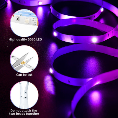 (الاتحاد الأوروبي التوصيل) LED قطاع ضوء RGB 5050 الموسيقى مزامنة اللون تغيير الحساسة المدمج في هيئة التصنيع العسكري ، App LED أضواء DC12V مرنة