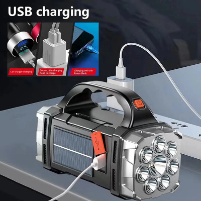 المحمولة قوية USB قابلة للشحن مصباح يدوي ، ضوء LED الشمسية مع COB ، ضوء العمل ، 4 تهمة والعتاد ، الهاتف المحمول ، مصباح التخييم