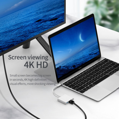 محول USB C إلى HDMI متعدد المنافذ ، محور 3 في 1 من النوع C مع Thunderbolt ، خرج 4K ، منفذ USB 3.0 ، PD 100 واط ، منفذ شحن سريع