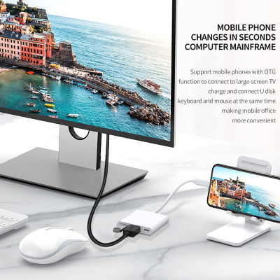 محول USB C إلى HDMI متعدد المنافذ ، محور 3 في 1 من النوع C مع Thunderbolt ، خرج 4K ، منفذ USB 3.0 ، PD 100 واط ، منفذ شحن سريع