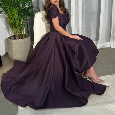 Customized Elegant فساتين السهرة Dark Purple Silk...