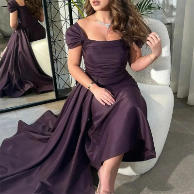 Customized Elegant فساتين السهرة Dark Purple Silk...
