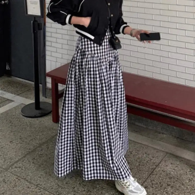 Elegant Korean style 2024 new vintage high waist slimming design textured printed long skirt dress for women
