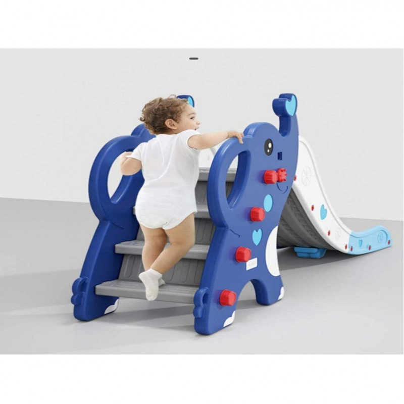 زحليقة علي شكل فيل قابلة للطي مع كرة سلة , أزرق