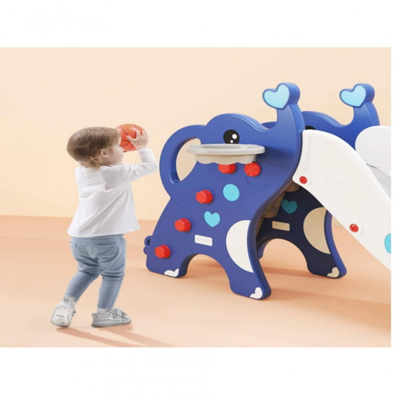 زحليقة علي شكل فيل قابلة للطي مع كرة سلة , أزرق