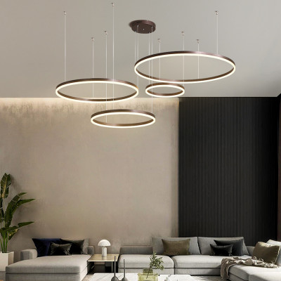 2023 الحديثة Led الثريا إضاءة المنزل نحى خواتم السقف شنت الثريا الإضاءة مصباح معلق الذهب و القهوة اللون