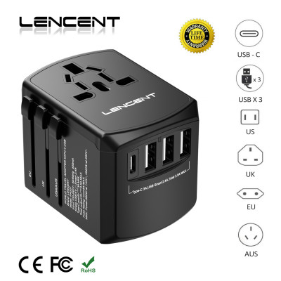 شاحن سفر دولي من LENCENT مع 3 منافذ USB وشاحن حائط...