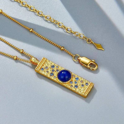 اللازورد تشيكوسلوفاكيا 925 الفضة مطلية بالذهب مطرو...