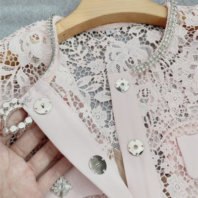 فستان نسائي متوسط الصدر من الدانتيل ، كم قصير ، كر...