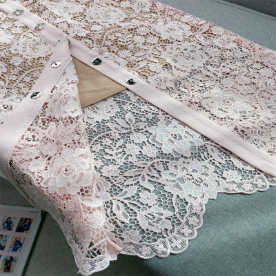 فستان نسائي متوسط الصدر من الدانتيل ، كم قصير ، كر...