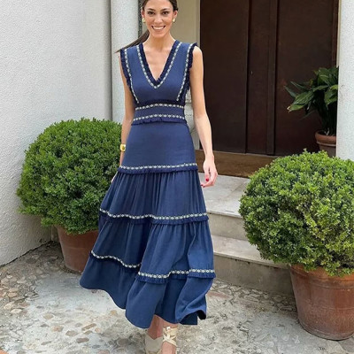 PB & ZA2024 فستان نسائي بدون أكمام برقبة حرف V ، م...