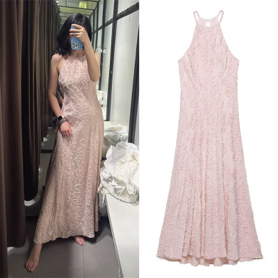 Women's Dress New Summer 2025 Pink Halterneck Desi...