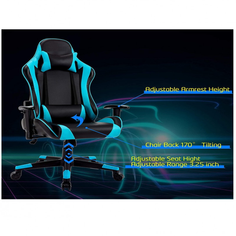 كرسي ألعاب فيديو جلد قابل للدوران مع مسند ودعم أسف...