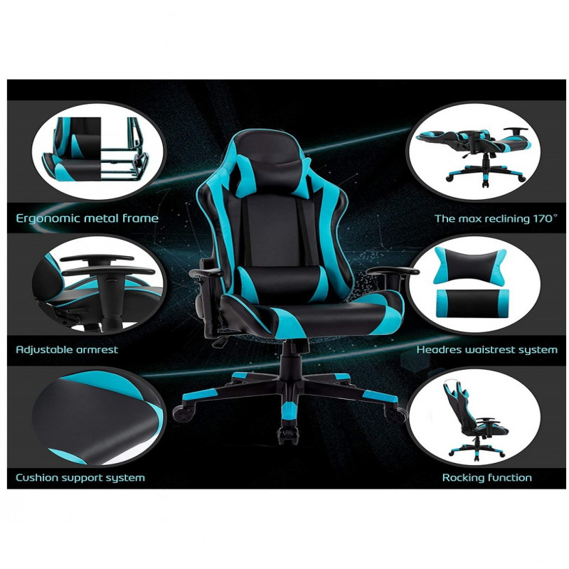 كرسي ألعاب فيديو جلد قابل للدوران مع مسند ودعم أسف...