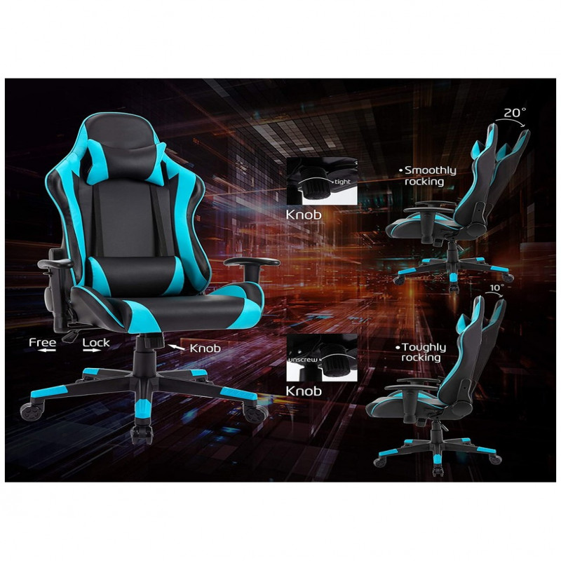 كرسي ألعاب فيديو جلد قابل للدوران مع مسند ودعم أسف...