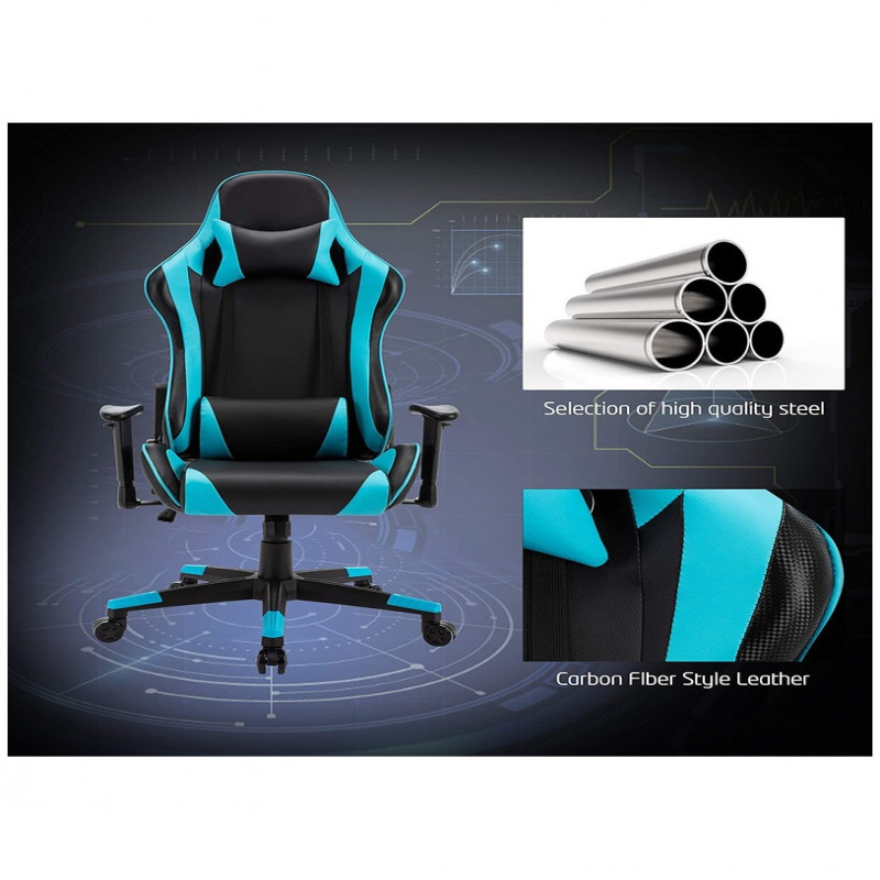 كرسي ألعاب فيديو جلد قابل للدوران مع مسند ودعم أسف...