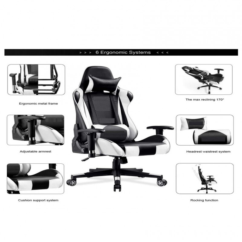 كرسي ألعاب فيديو جلد قابل للدوران مع مسند ودعم أسف...