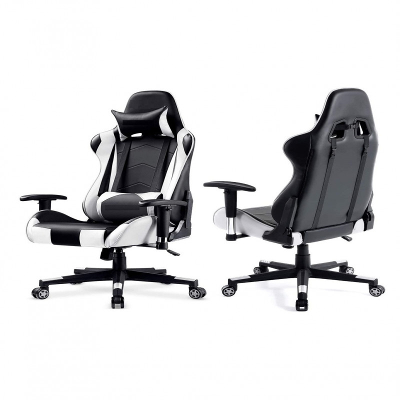 كرسي ألعاب فيديو جلد قابل للدوران مع مسند ودعم أسف...