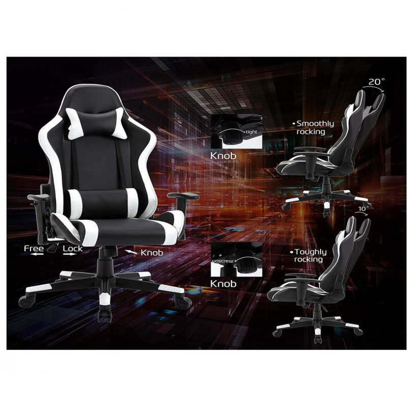 كرسي ألعاب فيديو جلد قابل للدوران مع مسند ودعم أسف...