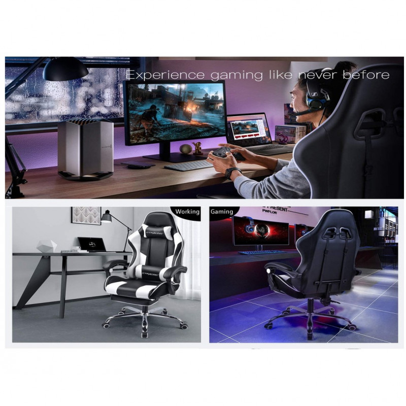 كرسي ألعاب فيديو جلد قابل للدوران مع مسند ودعم أسف...