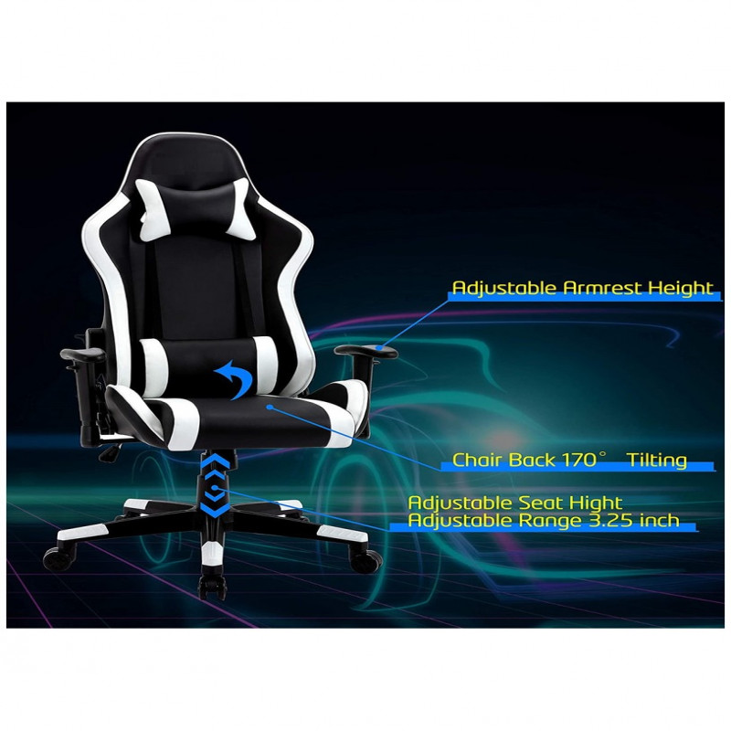 كرسي ألعاب فيديو جلد قابل للدوران مع مسند ودعم أسف...