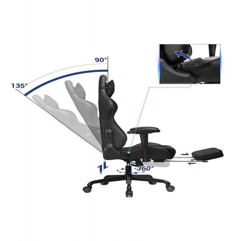 كرسي ألعاب فيديو جلد قابل للدوران مع مسند ودعم أسف...