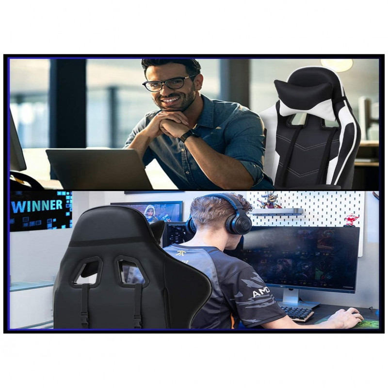 كرسي ألعاب فيديو جلد قابل للدوران مع مسند ودعم أسف...