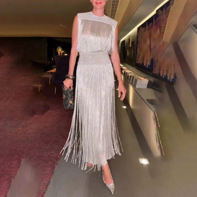 الترتر شرابة فساتين السهرة النساء خمر الصلبة أكمام...