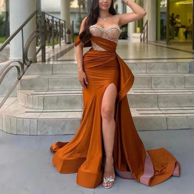 New Luxury Strapless Mermaid Satin Prom Dresses Cu...