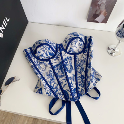 أنيقة خمر بلا أكمام مشد بوستير الجاكار بلوزة الكور...