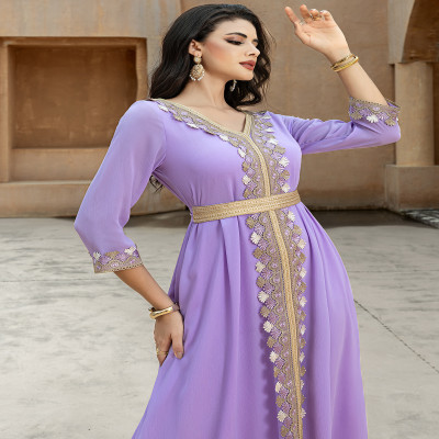 فستان مسلم عربي مغربي عباية نسائية مطرزة ماكسي عبا...