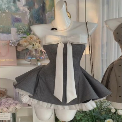 فستان نسائي أنيق عتيق صيفي جديد بدون حمالات مع فيو...