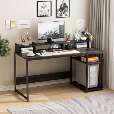 مكتب منزلي مع مكتب كمبيوتر بمقبض مع رف تخزين، مكتب...