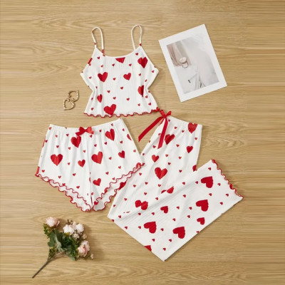 طقم ملابس منزلية صيفية للسيدات طقم مكون من ثلاث قط...