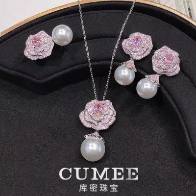 مجموعة CUMEE Fashion Pink Flower الفاخرة من اللؤلؤ...