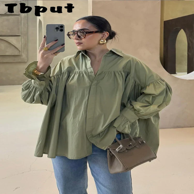 قمصان نسائية فضفاضة على الموضة بأكمام طويلة على شك...