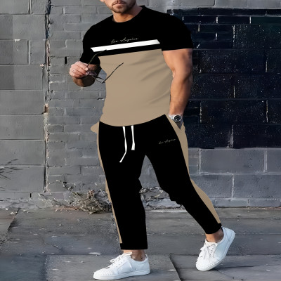 طقم رجالي موضة صيف 2025 مطبوع ثلاثي الأبعاد بأكمام...