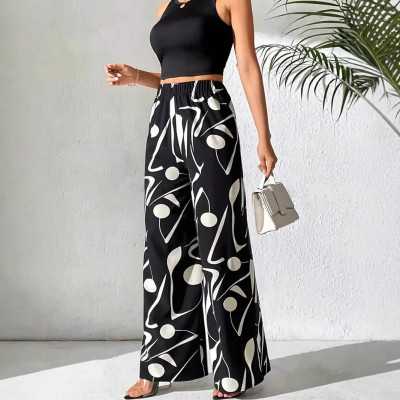 ارتفاع الخصر السراويل واسعة الساق عارضة الأزياء طب...