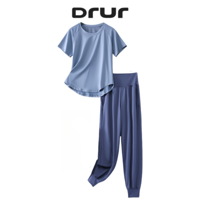 DRUR S-4XL Yoga Set Women Sport Shirts Gym Pants S...