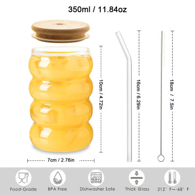 كوب زجاجي مع ماصة مناسب للقهوة والعصير