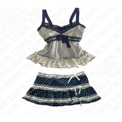 Retro patchwork lace pattern tank Harajuku high st...