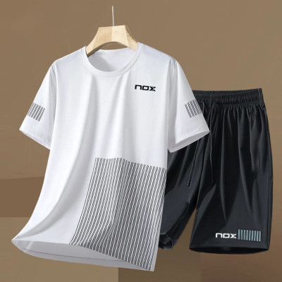 New men's letter printed round neck T-shirt shorts set, outdoor fitness tennis sweatshirt, round neck short sleeved T-shirt