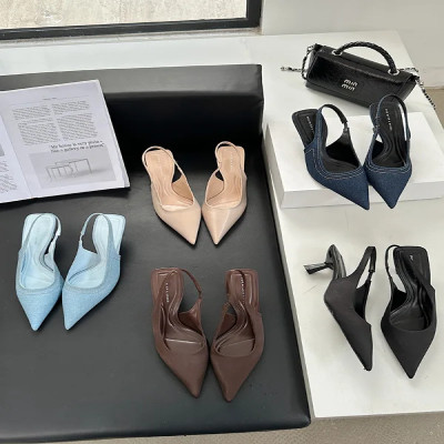 ربيع 2025 حذاء أنيق بدون ظهر بمقدمة مدببة وكعب عال...